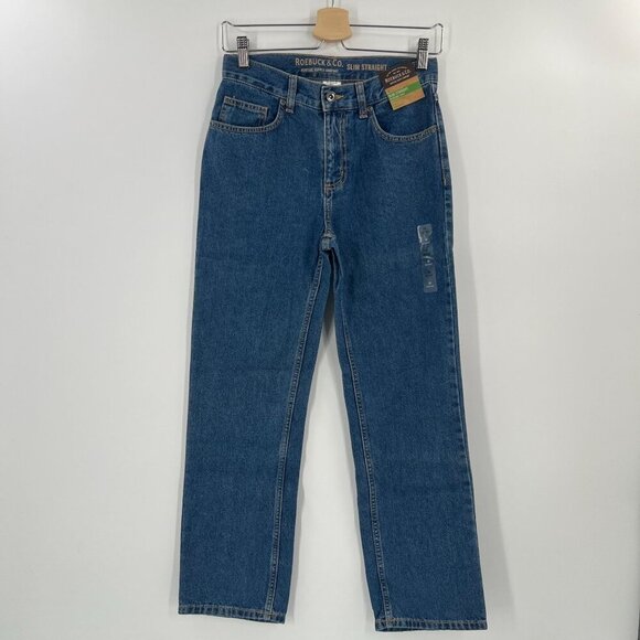 Roebuck & Co Boys Size 14 Blue Denim Slim Straight Jeans Adjustable Waist - Picture 1 of 11